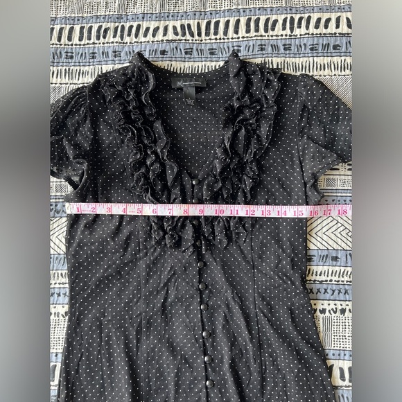 Vintage INC Womens Black Polka Dot Blouse Ruffled Collar Office Siren Large - Picture 8 of 10